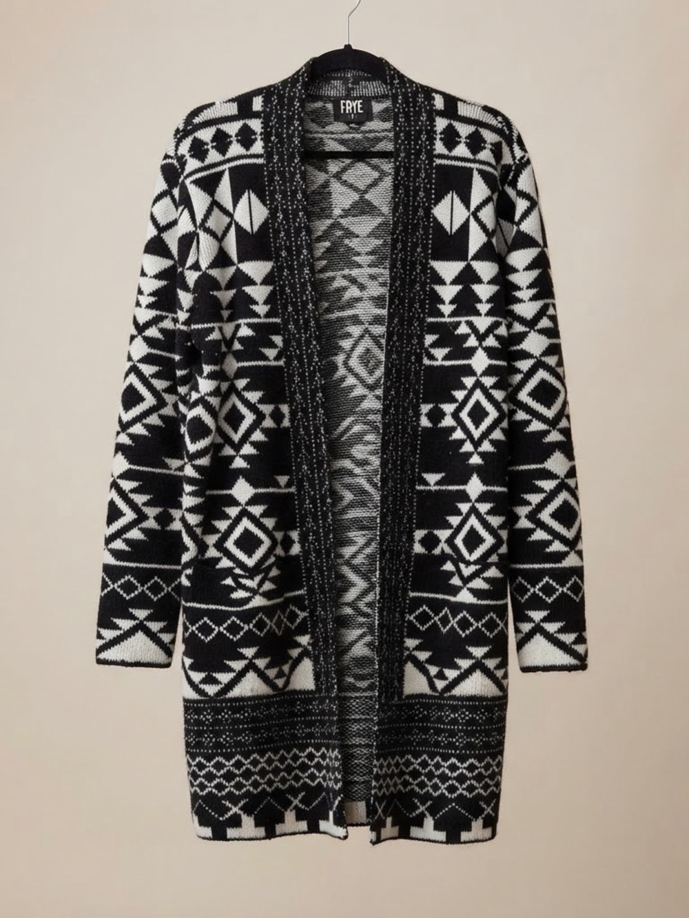 FRYE Black & White Southwestern Open Cardigan